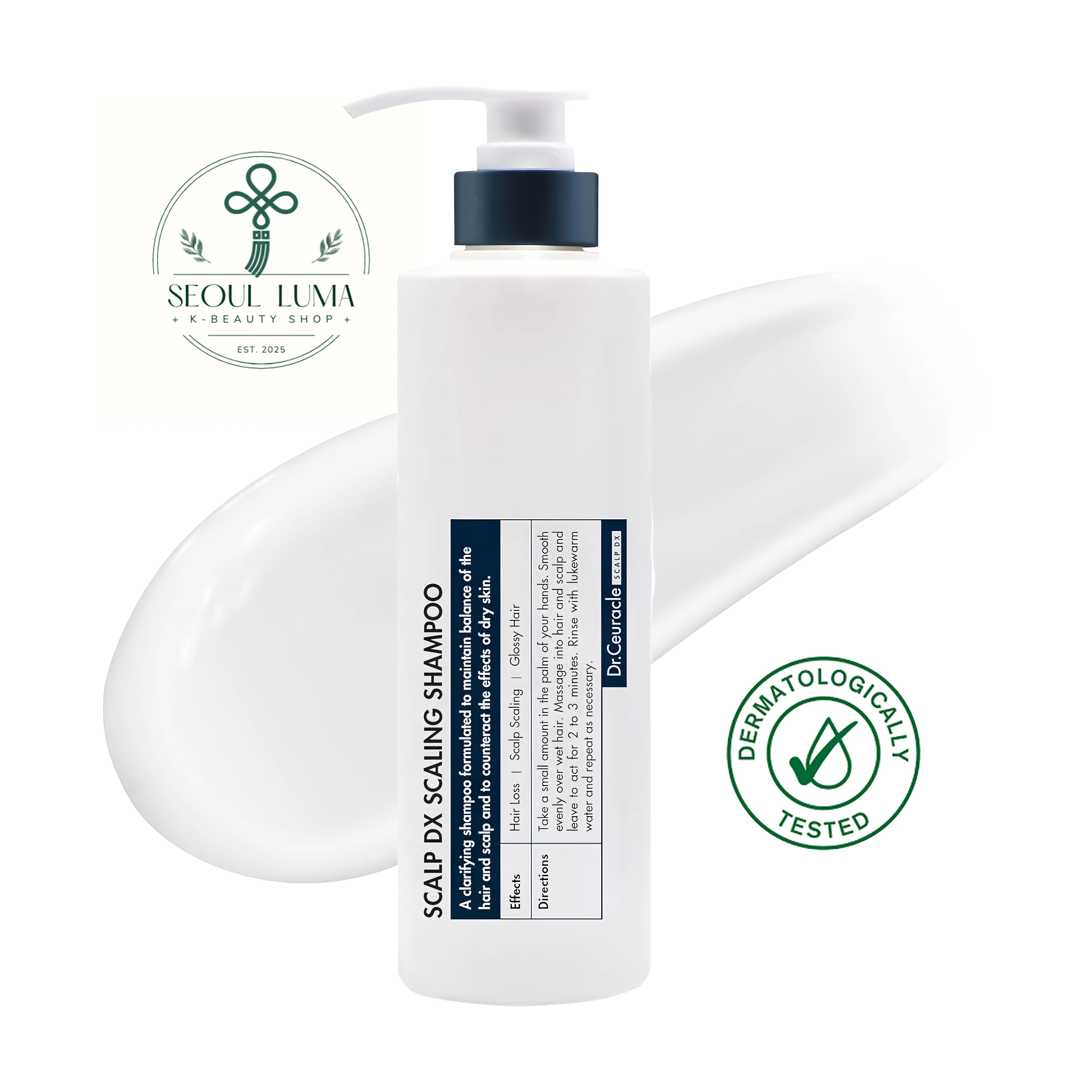 DR.CEURACLE Scalp DX Scaling Shampoo with BHA/AHA, 25 plant extracts, and Follicusan DP for deep scalp cleansing and anti-hair loss treatment